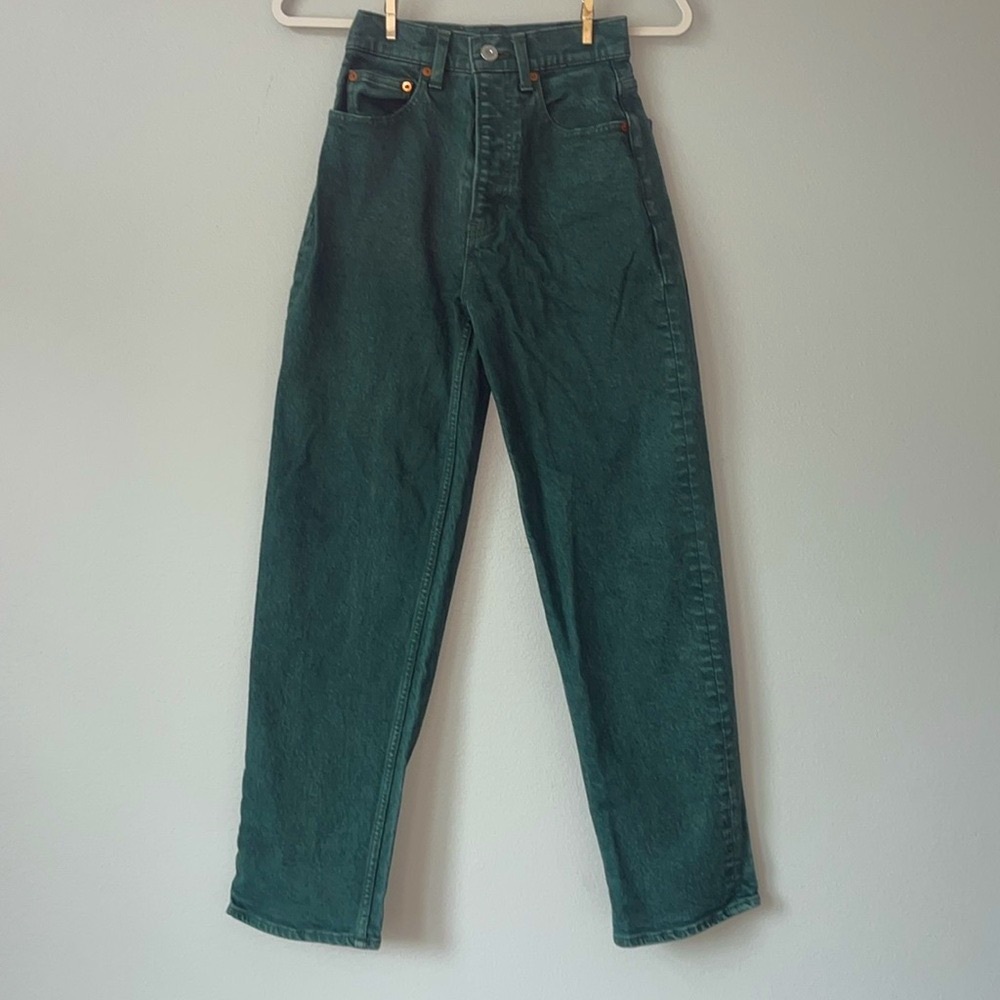 MOUSSY Plain‎ Jeans High Rise Ankle Straight Green Women Sz 24 Japan